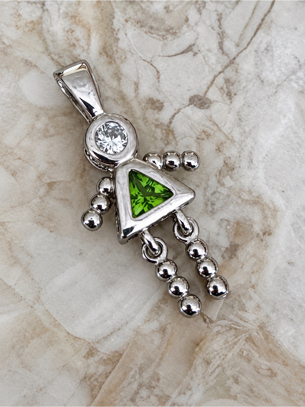 BRATS Sterling Silver Green & Clear Crystal Doll Pendant Articulated Legs - Girl